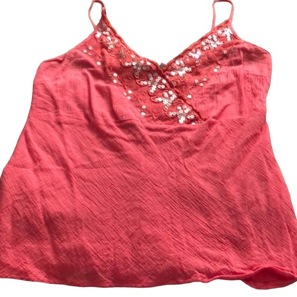 Millenium  XL coral gauze camisole adjustable embellished silversequin detail - Picture 1 of 8